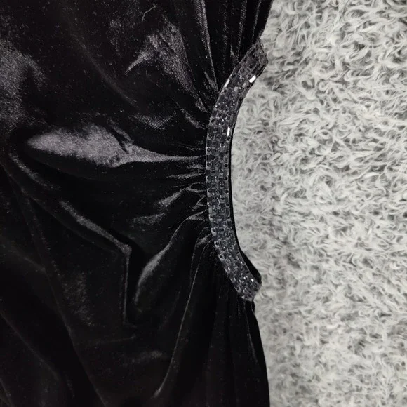 Zara Black Velvet Long Sleeve Mini Dress Womens Small Rhinestone Cutout Baddie - Picture 11 of 12